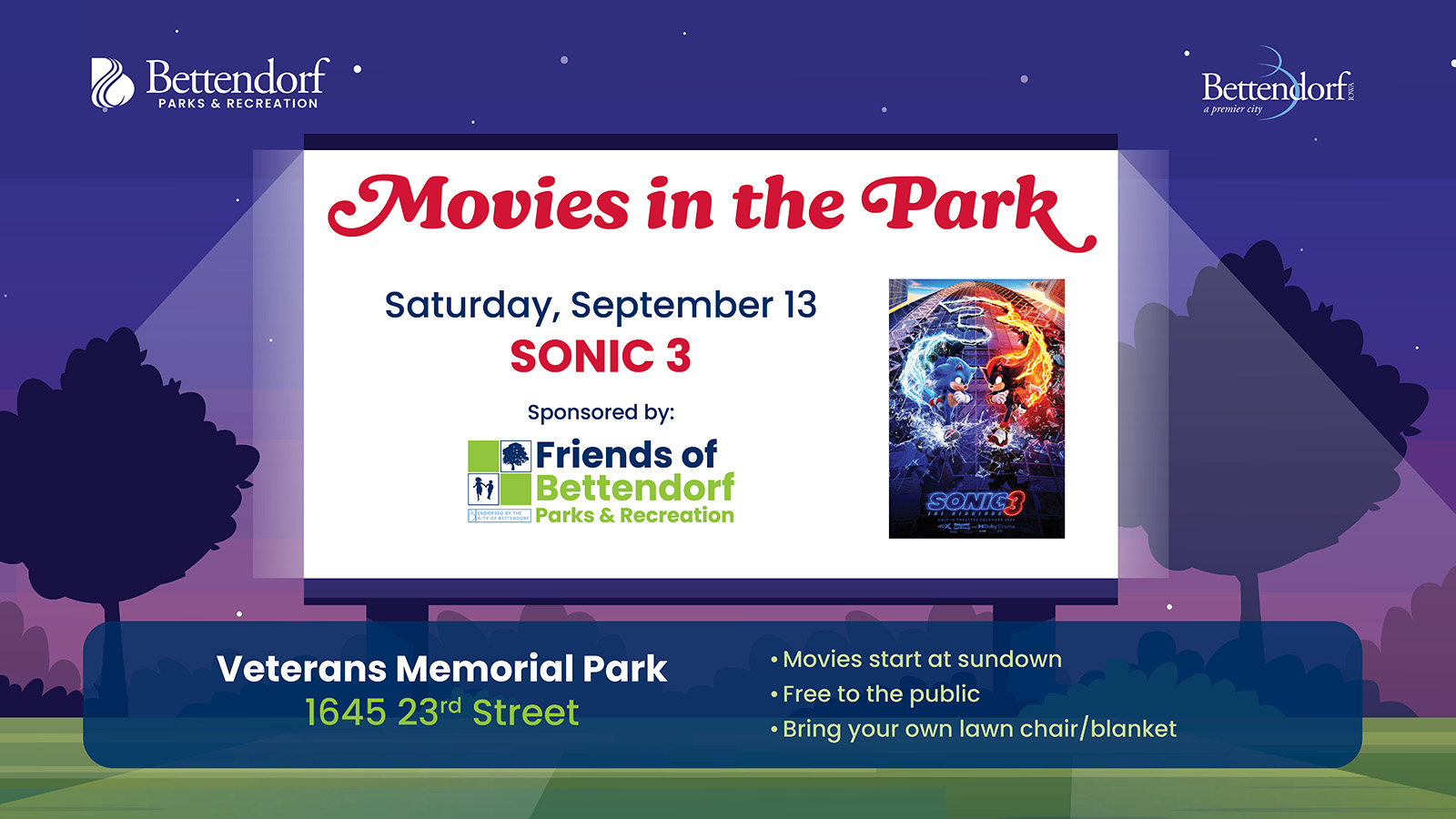 Bettendorf Parks & Recreation Movies in the Park – Sonic 3